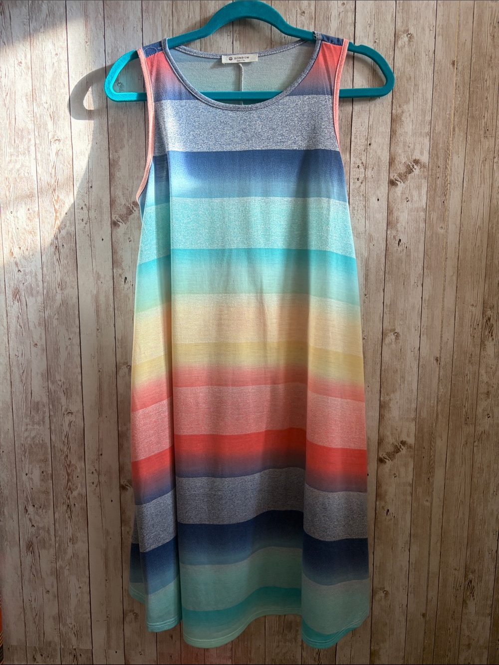 BomBom Sleeveless Rainbow Striped Shift Dress
